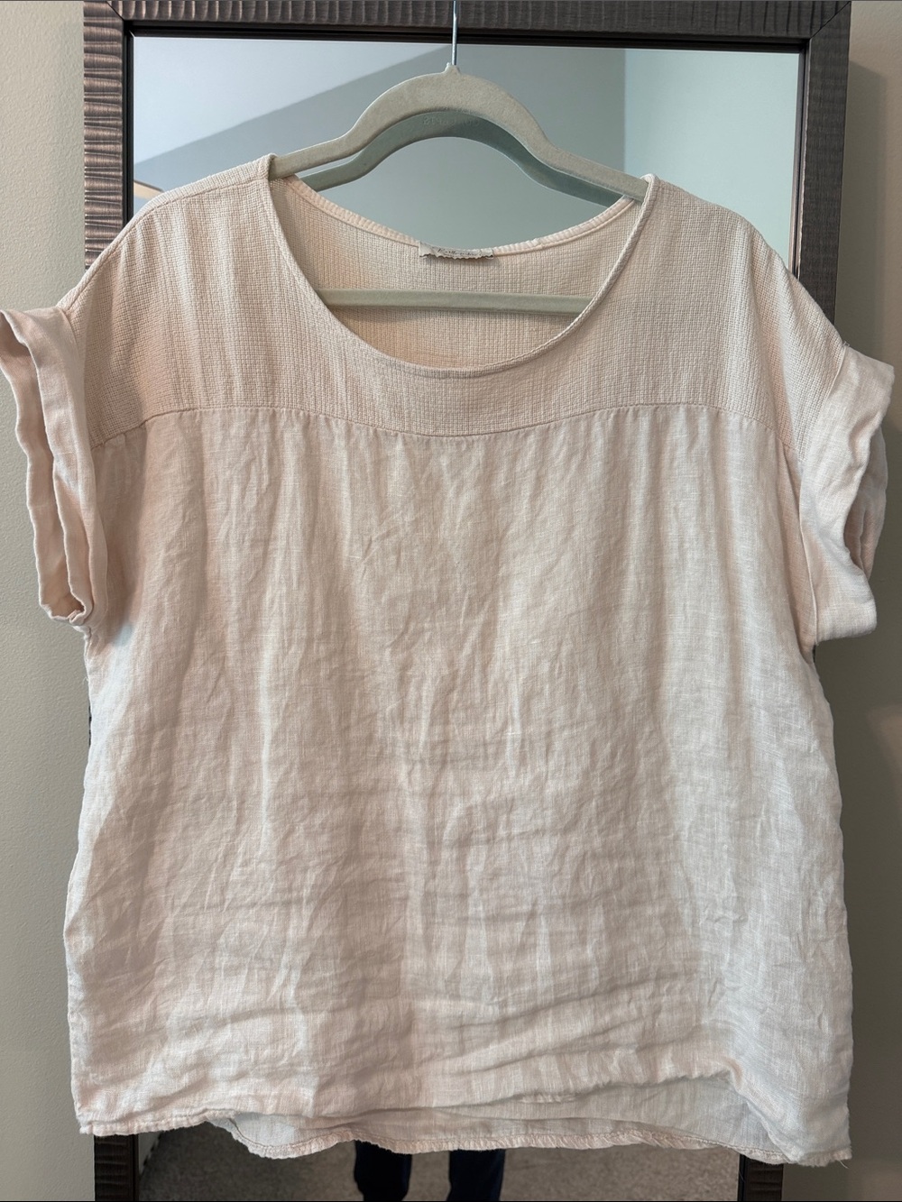 Bellambra Light Tan Short Sleeve Linen Blend Women's Top